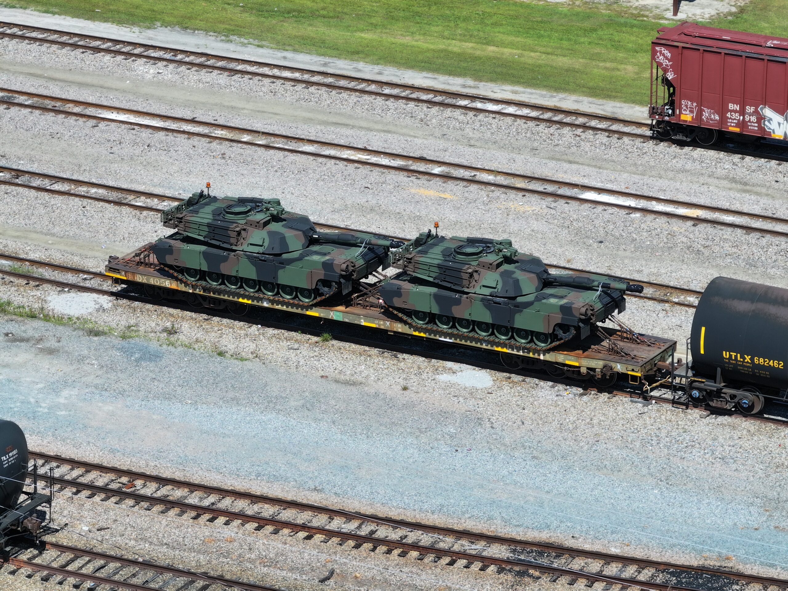 military tanks on a flatcar